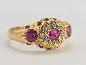 0668: Antique: 18ct Gold Rubies Diamonds Dress Ring- Date- Mark 1911