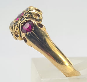 0668: Antique: 18ct Gold Rubies Diamonds Dress Ring- Date- Mark 1911