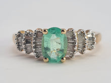 Load image into Gallery viewer, 0715: Vintage 9ct Gold Emerald 26 Baguette Cut Diamonds Dress Ring- exquisite
