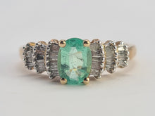 Load image into Gallery viewer, 0715: Vintage 9ct Gold Emerald 26 Baguette Cut Diamonds Dress Ring- exquisite
