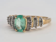 Load image into Gallery viewer, 0715: Vintage 9ct Gold Emerald 26 Baguette Cut Diamonds Dress Ring- exquisite
