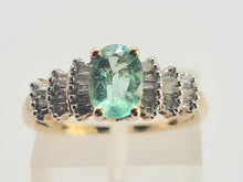 Load image into Gallery viewer, 0715: Vintage 9ct Gold Emerald 26 Baguette Cut Diamonds Dress Ring- exquisite
