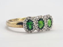 Load image into Gallery viewer, 0348: Vintage: 9ct Gold green Diopsides 38 Diamonds Ring- eye candy
