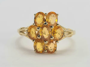 0535: Vintage: 9ct Gold Orange Sapphires Cluster Ring- lovely cut and colours