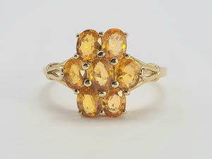 0535: Vintage: 9ct Gold Orange Sapphires Cluster Ring- lovely cut and colours