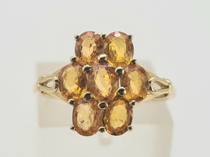 0535: Vintage: 9ct Gold Orange Sapphires Cluster Ring- lovely cut and colours