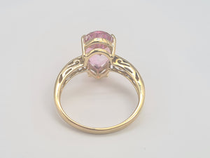 0529: Vintage: 9ct Gold Pear-Cut Pink Topaz Dress Ring- Barbie beauty, total eye catcher