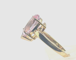 0529: Vintage: 9ct Gold Pear-Cut Pink Topaz Dress Ring- Barbie beauty, total eye catcher