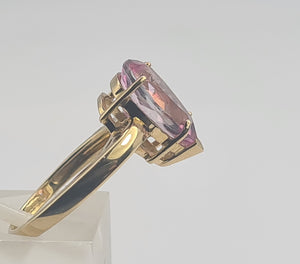 0529: Vintage: 9ct Gold Pear-Cut Pink Topaz Dress Ring- Barbie beauty, total eye catcher