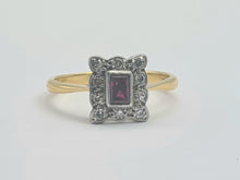 Load image into Gallery viewer, 0645: Vintage: 18ct Gold Ruby &amp;.10 Diamonds Square Set Ring - Art Deco Style
