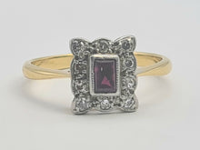 Load image into Gallery viewer, 0645: Vintage: 18ct Gold Ruby &amp;.10 Diamonds Square Set Ring - Art Deco Style
