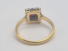 Load image into Gallery viewer, 0645: Vintage: 18ct Gold Ruby &amp;.10 Diamonds Square Set Ring - Art Deco Style
