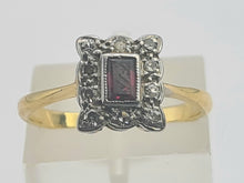 Load image into Gallery viewer, 0645: Vintage: 18ct Gold Ruby &amp;.10 Diamonds Square Set Ring - Art Deco Style
