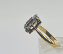 Load image into Gallery viewer, 0645: Vintage: 18ct Gold Ruby &amp;.10 Diamonds Square Set Ring - Art Deco Style
