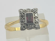 Load image into Gallery viewer, 0645: Vintage: 18ct Gold Ruby &amp;.10 Diamonds Square Set Ring - Art Deco Style
