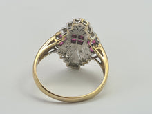 Load image into Gallery viewer, 0652: Vintage: 9ct Gold Art Deco Style Rubies Diamonds Panel Ring- geometric beauty
