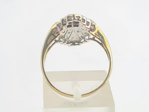 0652: Vintage: 9ct Gold Art Deco Style Rubies Diamonds Panel Ring- geometric beauty