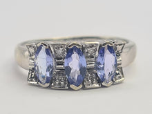 Load image into Gallery viewer, 0683: Vintage; 9ct White Gold Blue Tanzanites Diamonds Dress Ring-crisp, clean, eye-candy
