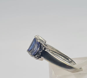 0683: Vintage; 9ct White Gold Blue Tanzanites Diamonds Dress Ring-crisp, clean, eye-candy