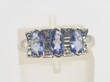 Load image into Gallery viewer, 0683: Vintage; 9ct White Gold Blue Tanzanites Diamonds Dress Ring-crisp, clean, eye-candy
