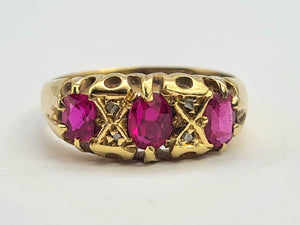 0750: Antique: 18ct Rubies Old Cut Diamonds Dress Ring- Date- Mark 1911