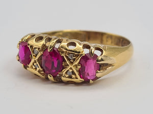 0750: Antique: 18ct Rubies Old Cut Diamonds Dress Ring- Date- Mark 1911