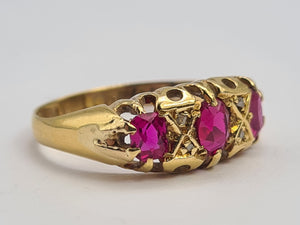 0750: Antique: 18ct Rubies Old Cut Diamonds Dress Ring- Date- Mark 1911