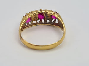 0750: Antique: 18ct Rubies Old Cut Diamonds Dress Ring- Date- Mark 1911