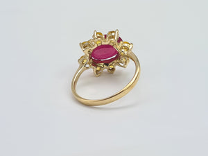 0750: Antique: 18ct Rubies Old Cut Diamonds Dress Ring- Date- Mark 1911