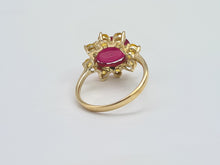 Load image into Gallery viewer, 0806: Vintage: 9ct Gold Yellow Sapphires &amp; Ruby Flower Head Ring-lovely combination
