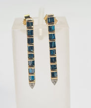 Load image into Gallery viewer, 0206: Vintage: 9ct Gold Blue &amp;White Diamonds Drop Stud Earrings- super sparkly
