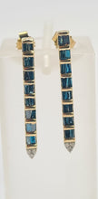 Load image into Gallery viewer, 0206: Vintage: 9ct Gold Blue &amp;White Diamonds Drop Stud Earrings- super sparkly
