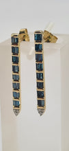 Load image into Gallery viewer, 0206: Vintage: 9ct Gold Blue &amp;White Diamonds Drop Stud Earrings- super sparkly
