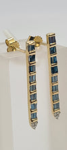 Load image into Gallery viewer, 0206: Vintage: 9ct Gold Blue &amp;White Diamonds Drop Stud Earrings- super sparkly
