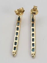 Load image into Gallery viewer, 0206: Vintage: 9ct Gold Blue &amp;White Diamonds Drop Stud Earrings- super sparkly
