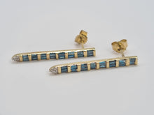 Load image into Gallery viewer, 0206: Vintage: 9ct Gold Blue &amp;White Diamonds Drop Stud Earrings- super sparkly
