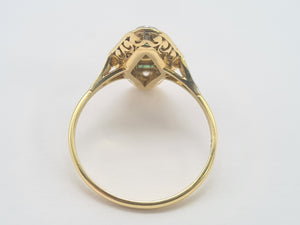 0284: Antique: 18ct Gold Art Deco Emeralds Diamond Panel Ring- an exquisite antique ring