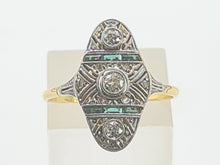 Load image into Gallery viewer, 0284: Antique: 18ct Gold Art Deco Emeralds Diamond Panel Ring- an exquisite antique ring
