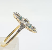 Load image into Gallery viewer, 0284: Antique: 18ct Gold Art Deco Emeralds Diamond Panel Ring- an exquisite antique ring
