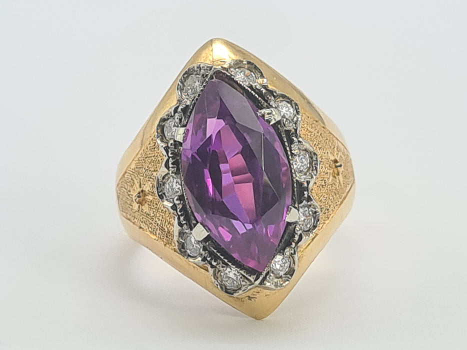 6505 Vintage: 18ct Yellow Gold Alexandrite & Diamond Marquise Cocktail Ring