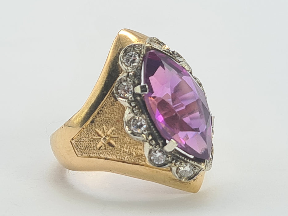 6505 Vintage: 18ct Yellow Gold Alexandrite & Diamond Marquise Cocktail Ring