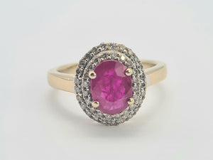 0767: Vintage: 18ct Gold Pink Ruby 45 Diamonds Dress Ring- gorgeous