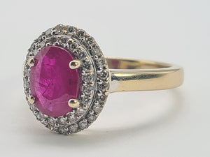 0767: Vintage: 18ct Gold Pink Ruby 45 Diamonds Dress Ring- gorgeous