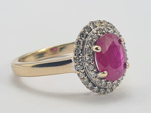 0767: Vintage: 18ct Gold Pink Ruby 45 Diamonds Dress Ring- gorgeous