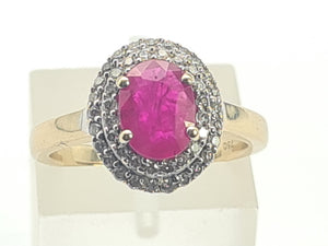 0767: Vintage: 18ct Gold Pink Ruby 45 Diamonds Dress Ring- gorgeous