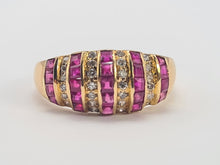 Load image into Gallery viewer, 5984: Vintage: 18ct Gold Art Deco Style Rubies Diamonds Cocktail Ring- sparkling symmetry, lovely stones
