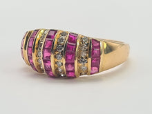 Load image into Gallery viewer, 5984: Vintage: 18ct Gold Art Deco Style Rubies Diamonds Cocktail Ring- sparkling symmetry, lovely stones
