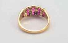 Load image into Gallery viewer, 5984: Vintage: 18ct Gold Art Deco Style Rubies Diamonds Cocktail Ring- sparkling symmetry, lovely stones
