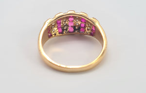 5984: Vintage: 18ct Gold Art Deco Style Rubies Diamonds Cocktail Ring- sparkling symmetry, lovely stones