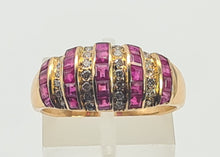 Load image into Gallery viewer, 5984: Vintage: 18ct Gold Art Deco Style Rubies Diamonds Cocktail Ring- sparkling symmetry, lovely stones
